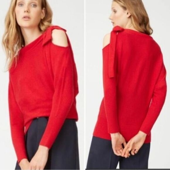 Club Monaco Red Tinashe Cowl Neck Cold Shoulder Tie Sweater NWT - Picture 5 of 14